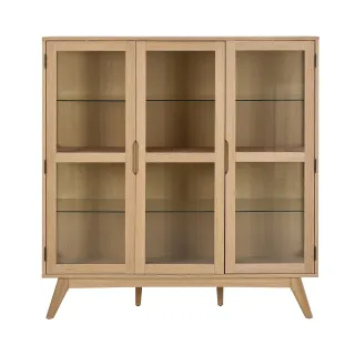 Vitrine 3 portes vitrée en chêne blanchi L140 MARTINE - HELLIN