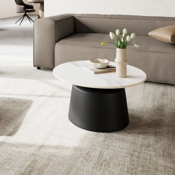 Table basse en céramique blanche et métal noir D70 AELIA - HELLIN