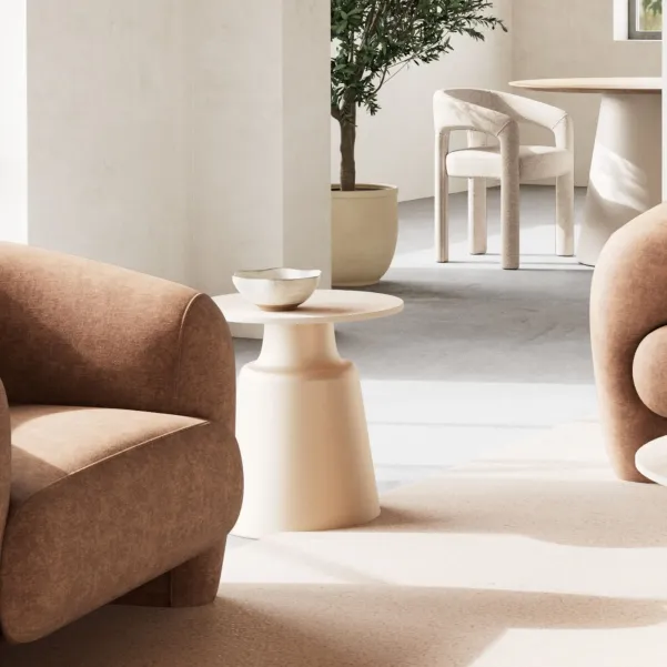 Bout de canapé en céramique beige et métal grège D45 - AELIA