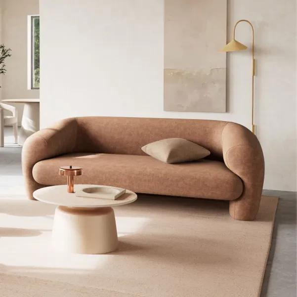 Table basse en céramique beige et métal grège D70 AELIA - HELLIN