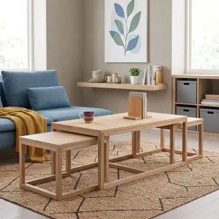 Table basse chene blanchi - lot de trois - HELLIN