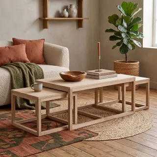 Table basse chene blanchi - lot de trois - HELLIN