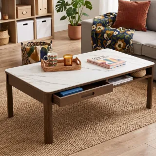 Table basse rectangulaire en céramique et chêne fumé SIMONE - HELLIN