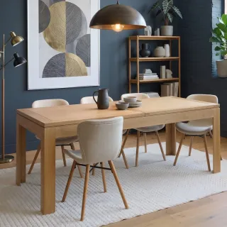 Table moderne avec allonges centrales en chêne clair Boston -HELLIN