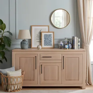 Buffet bas en chêne clair : 3 portes / 1 tiroir | Hellin