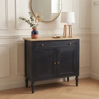 Buffet bas en bois cérusé noir : style baroque | Hellin