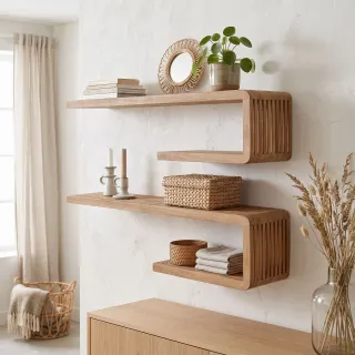 Etagère murale en bois recyclé L79 (lot de 2) SIENA - HELLIN