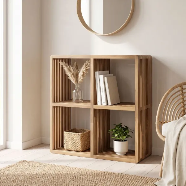 Bibliothèque en bois recyclé 4 niches SIENA - HELLIN