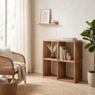 Bibliothèque en bois recyclé 4 niches SIENA - HELLIN