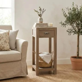 Table d’appoint en bois naturel avec tiroir et tablette H90 BASTIDE - HELLIN