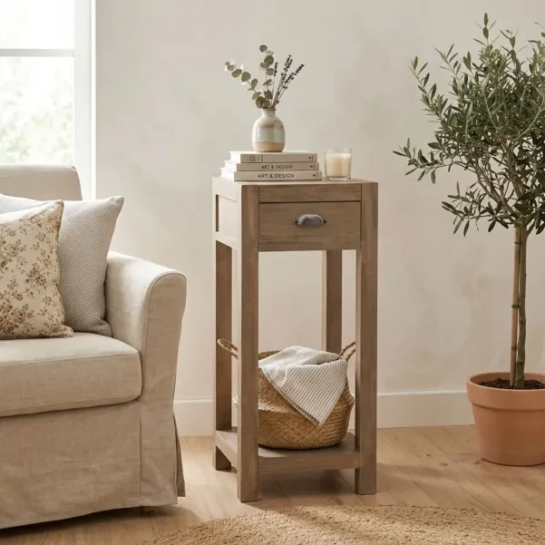 Table d’appoint en bois naturel avec tiroir et tablette H90 BASTIDE - HELLIN