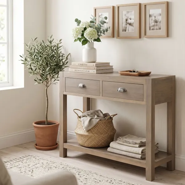 Console en bois naturel avec 2 tiroirs BASTIDE - HELLIN