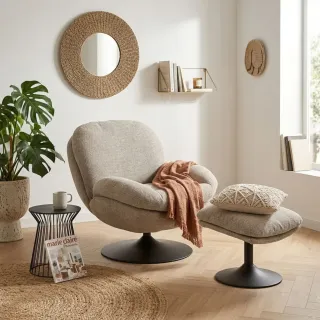 Fauteuil lounge et repose-pieds en tissu NOMA - HELLIN