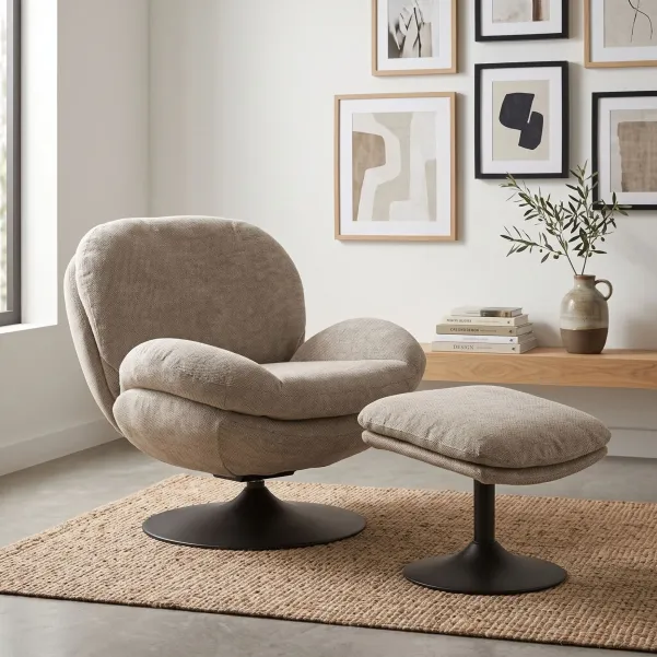 Fauteuil lounge et repose-pieds en tissu NOMA - HELLIN