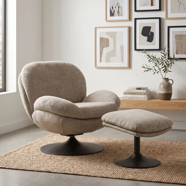 Fauteuil lounge et repose-pieds en tissu NOMA - HELLIN