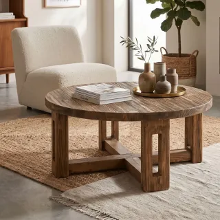 Table basse ronde bois manguier recyclé D105 ONDINE - HELLIN