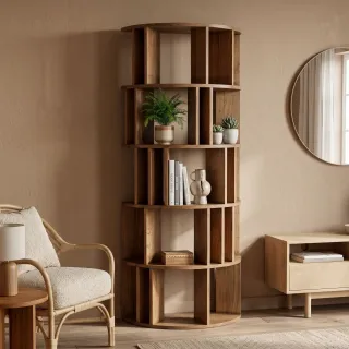 Bibliothèque demi-cercle bois de mindi naturel ALIZE - HELLIN