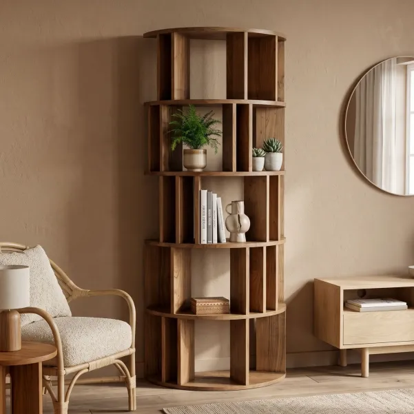 Bibliothèque demi-cercle bois de mindi naturel ALIZE - HELLIN