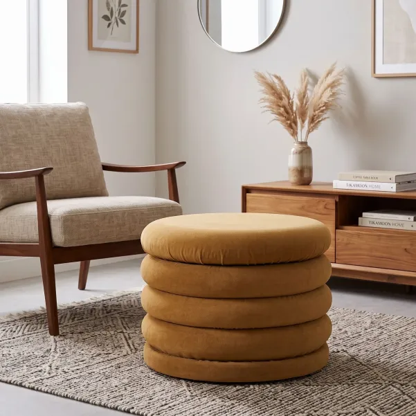Pouf rond avec rangement en tissu GALET - HELLIN