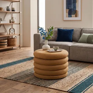 Pouf rond avec rangement en tissu GALET - HELLIN