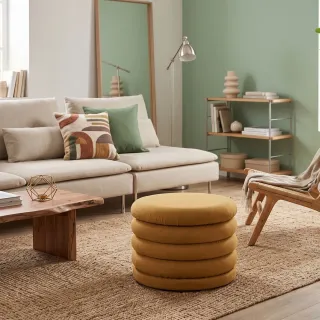 Pouf rond avec rangement en tissu GALET - HELLIN
