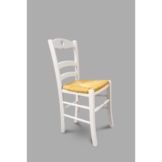 Chaise paille et bois laqué blanc Silva | Hellin