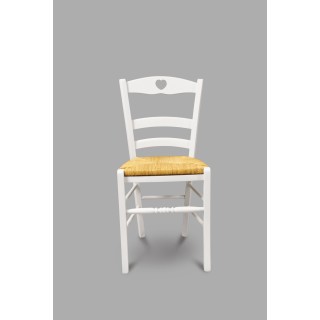 Chaise paille et bois laqué blanc Silva | Hellin