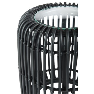 Bout de canapé rond en rotin noir et en verre - Hellin