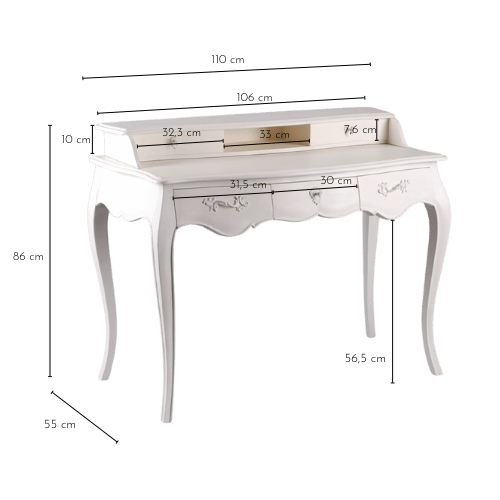 Dimensions du bureau baroque MURIANE