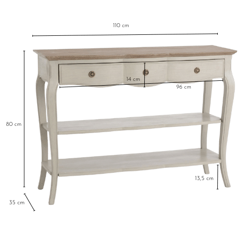Dimensions de la console 1 tiroir 2 tablettes L110 MADISON
