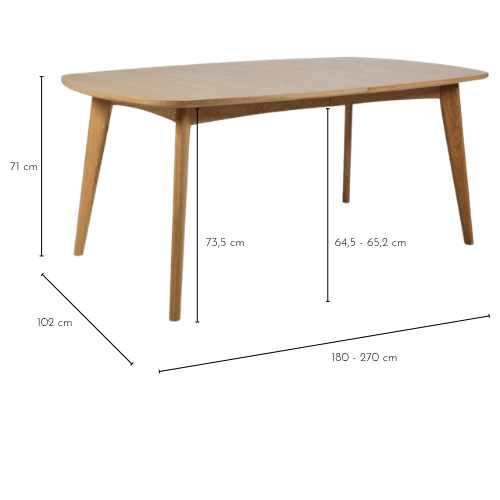 Dimensions table MARTINE avec allonges
