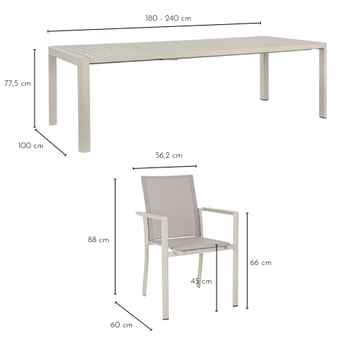 Dimensions de la table de jardin et chaises de jardin Avignon