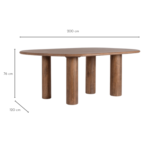 Dimensions de la table ovale en bois BLAS