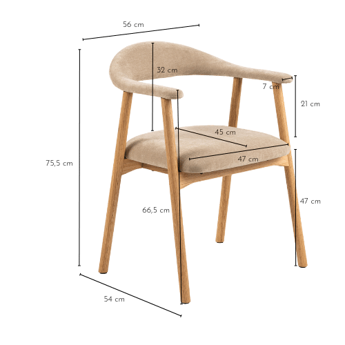 Dimensions de la chaise ELYA en tissu chenillé