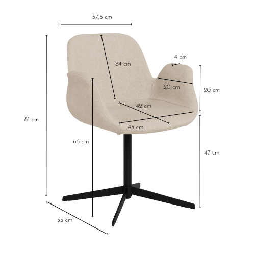Dimensions de la chaise à accoudoirs BETINA