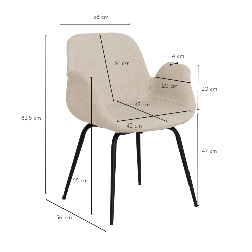 Dimensions de la chaise BETINA