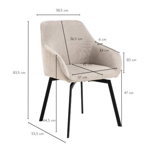 Dimensions fauteuil de salle à manger SARA